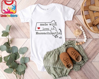 Cute State Love Baby Onesie® - Made With Love In Massachusetts Baby Onesie®
