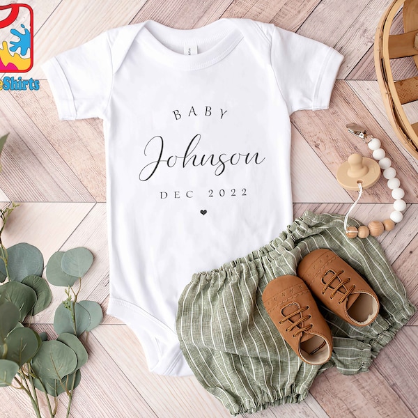 Personalized Last Name Announcement Baby Onesie® - Pregnancy Announcement Baby Onesie®, Modern Announcement onesies®®, Baby Name Onesie®