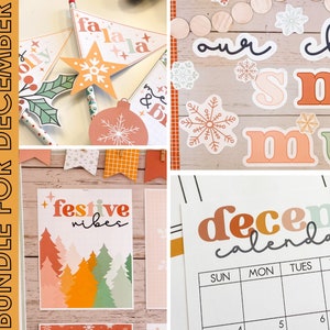 Winter and Holiday Themed Printable Classroom Decor Bundle with Bulletin Boards, Slide Templates, Newsletters and Calendar Templates