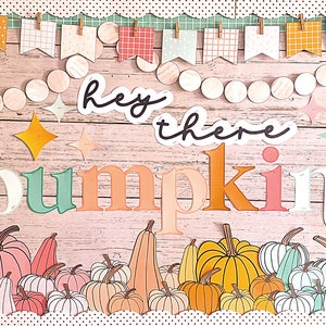 Fall Pumpkin Themed Printable Bulletin Board Set or Door Decor for Classrooms, Bright and Boho