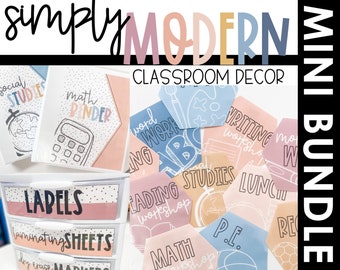 Printable Modern Classroom Decor Mini Bundle - Boho - Muted - Calming Colors - Spotted - Doodle Designs