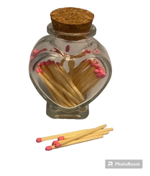 Red stick white colored Tipped matches 1.95” Safety Matches |Glass Bottles  Each with Cork Top, Striker and 40+ matches | fancy matches