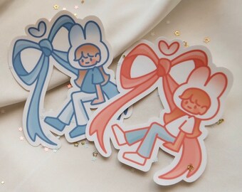 bunny ribbon girls waterproof sticker