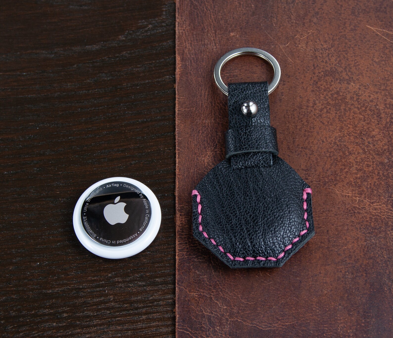 Apple Airtag Genuine Leather Keychain Etsy