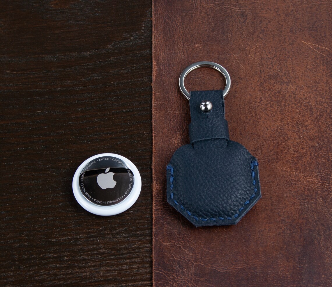 Apple Airtag Genuine Leather Keychain Etsy