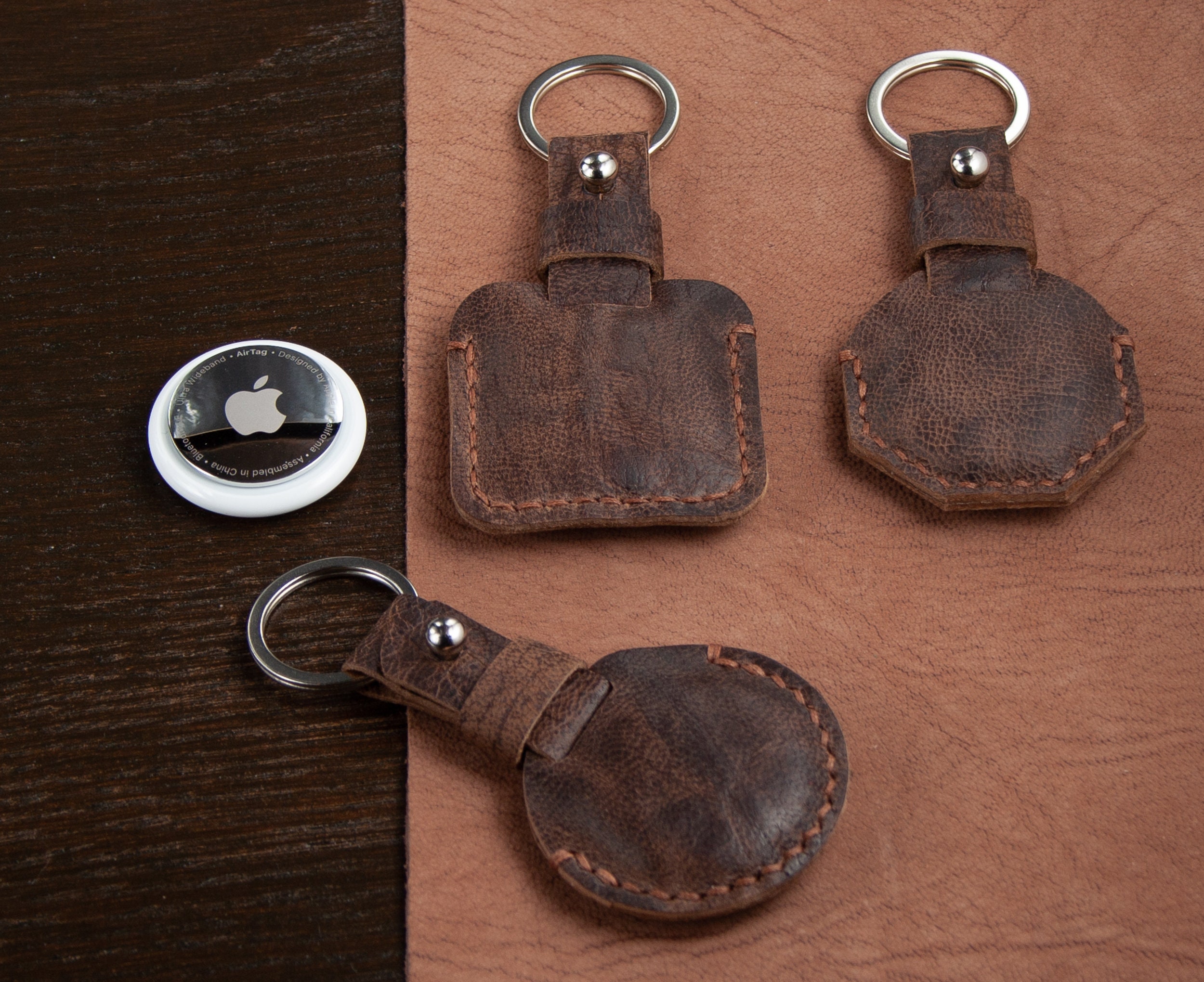 Apple Airtag Genuine Leather Keychain Etsy
