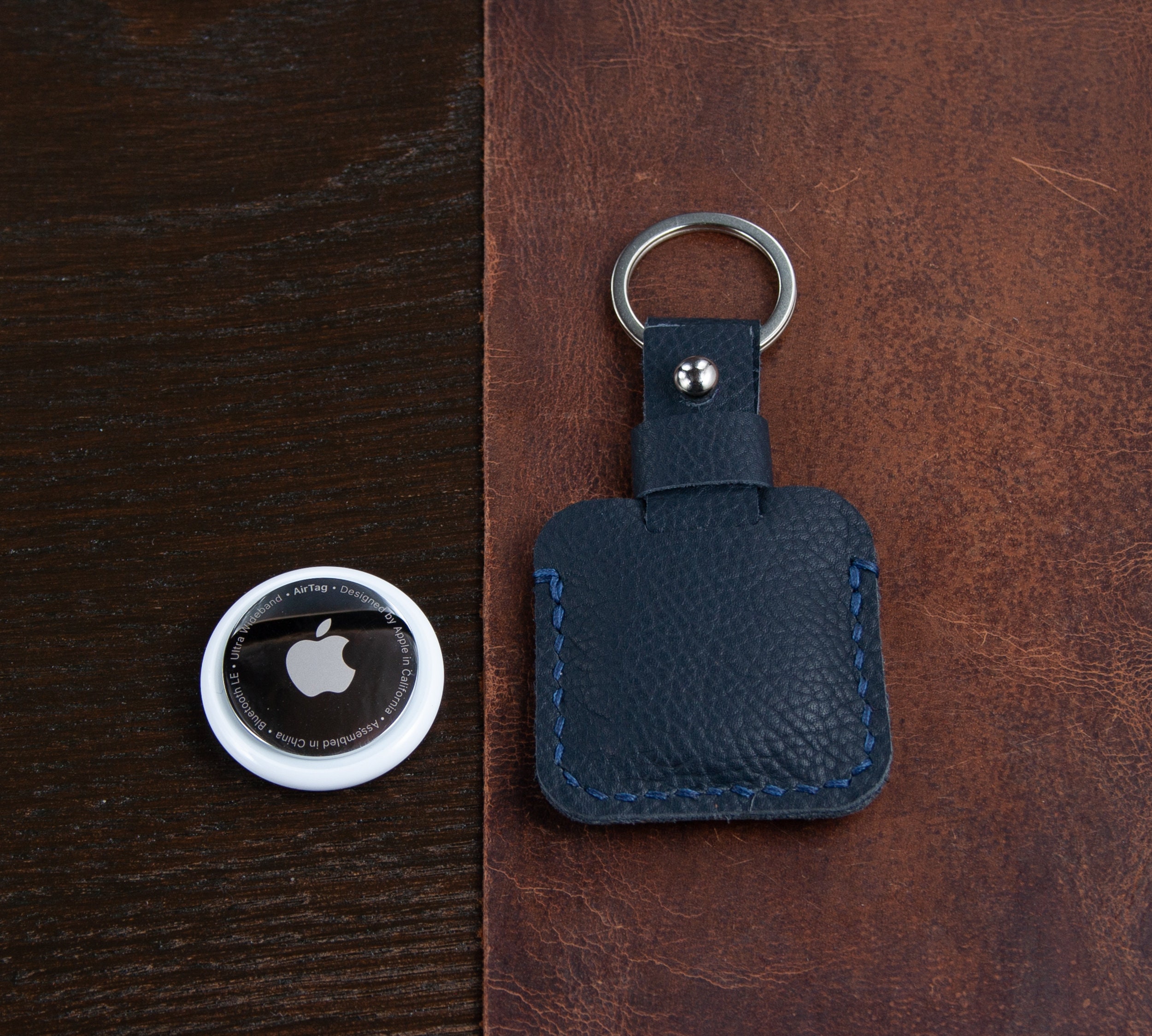 Apple Airtag Genuine Leather Keychain Etsy