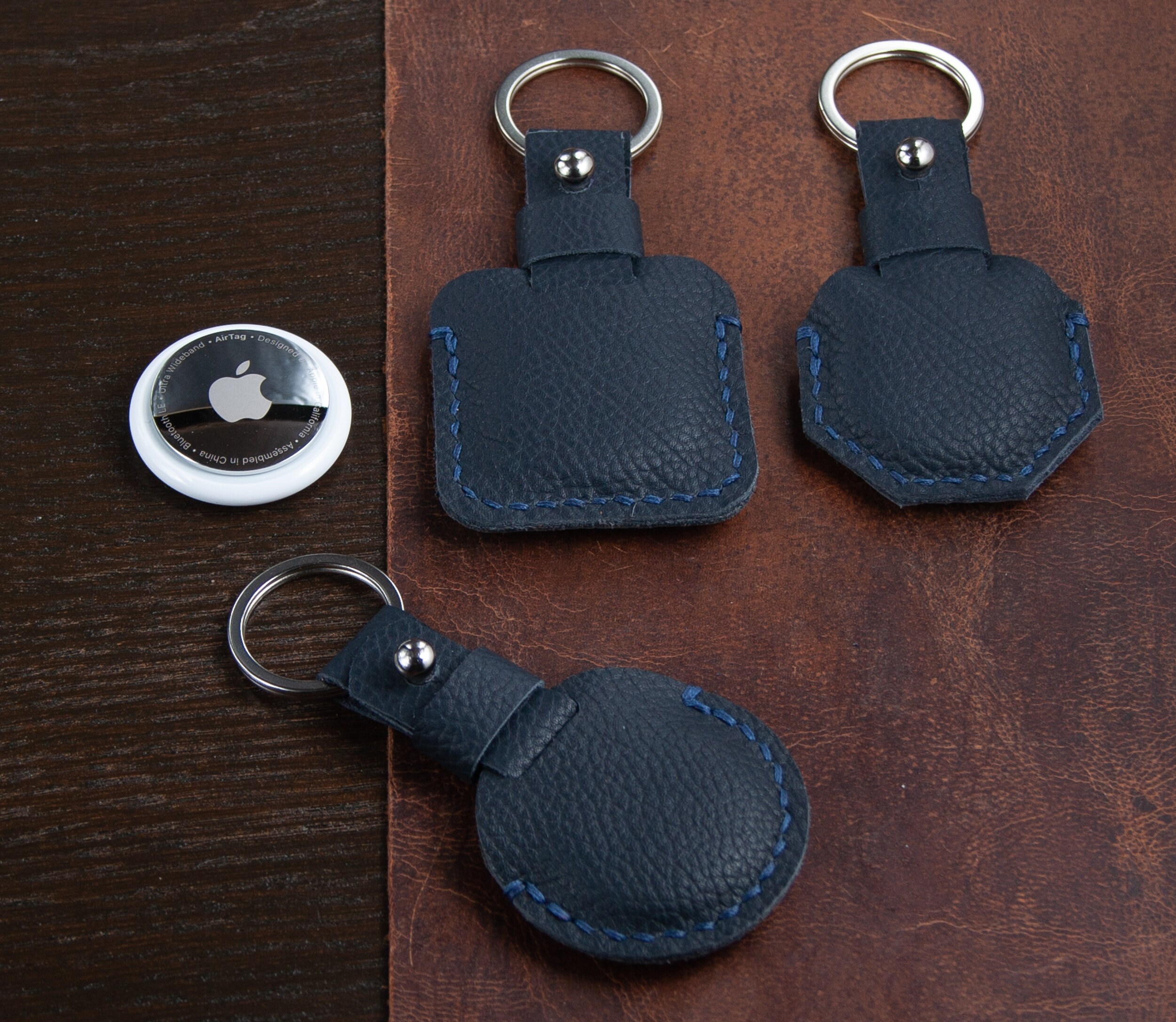 Apple Airtag Genuine Leather Keychain Etsy