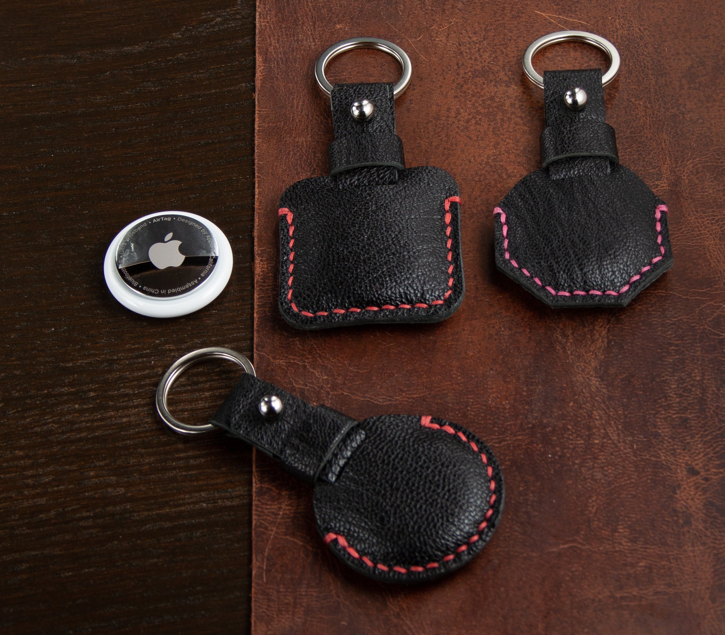 Apple Airtag Genuine Leather Keychain Etsy