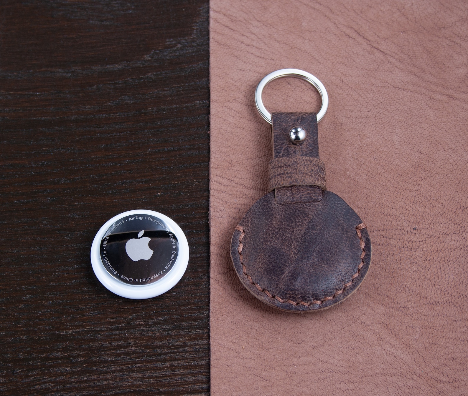 Apple Airtag Genuine Leather Keychain Etsy