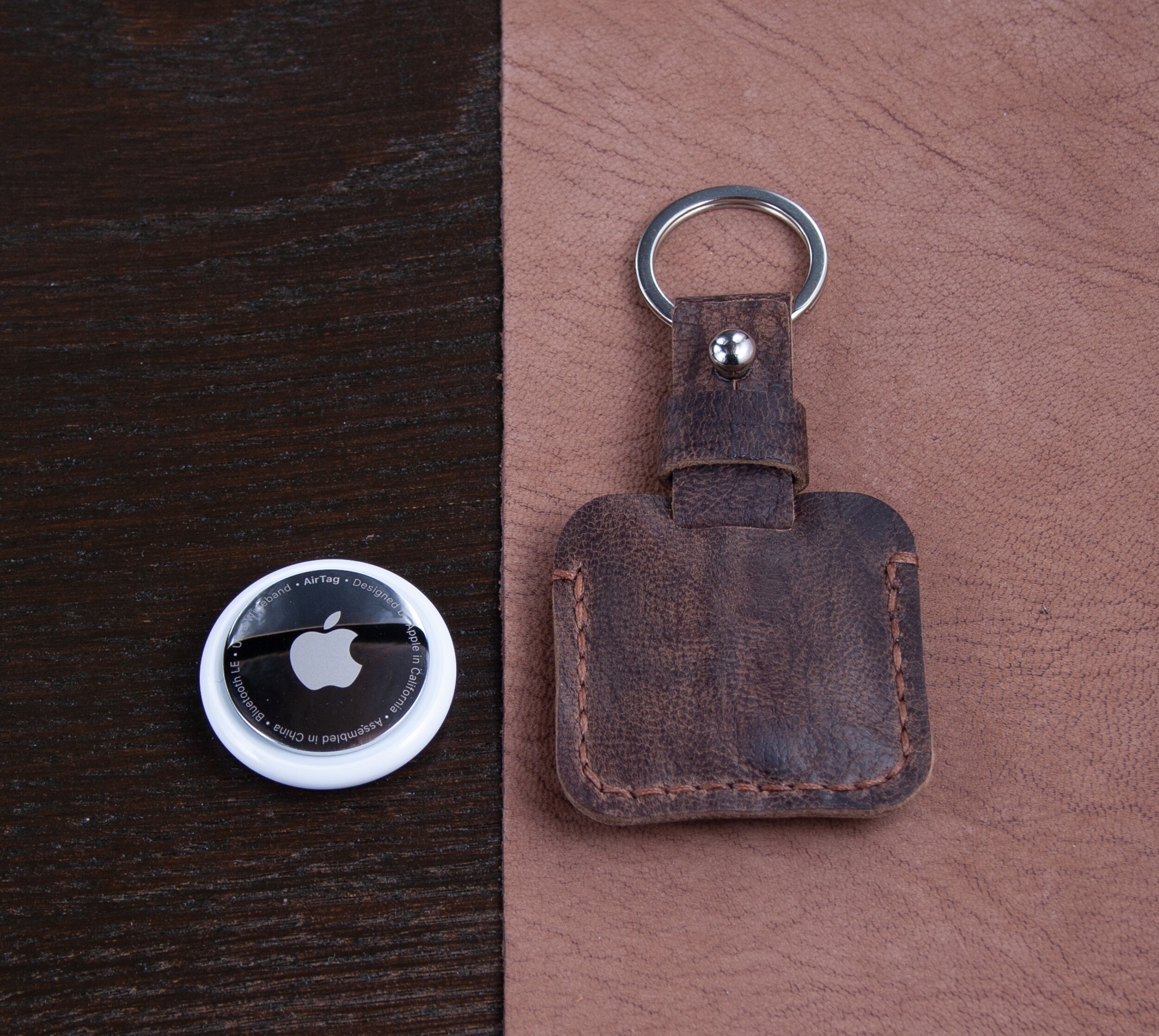 Apple Airtag Genuine Leather Keychain Etsy