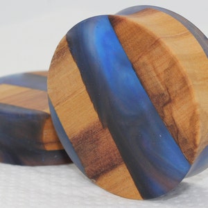 1 Pair of 42mm Handmade Resin and olive wood Plugs