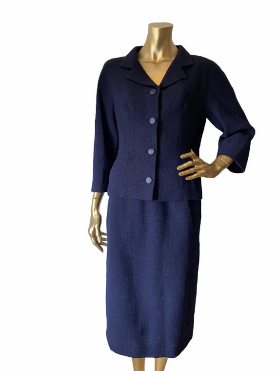 BALENCIAGA haute couture navy blue skirt suit, cir