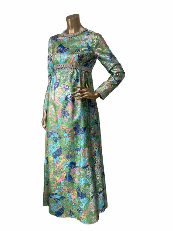 MALCOLM STARR paisley lurex hostess dress with Swa