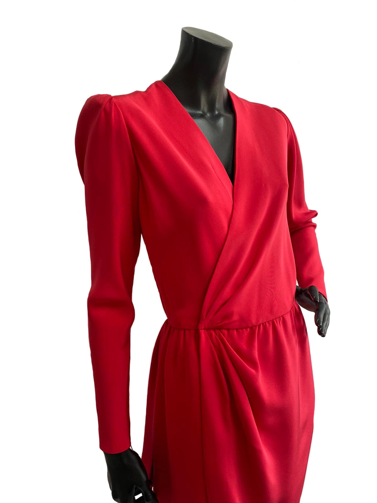 YVES SAINT LAURENT Haute Couture Red Silk Crepe Wrap Dress | Etsy UK