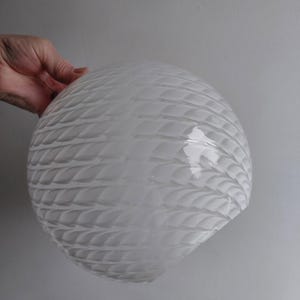 White glass ball shape light shade replacement shade  fitting large size excellent condition to use with a spacer for ceiling