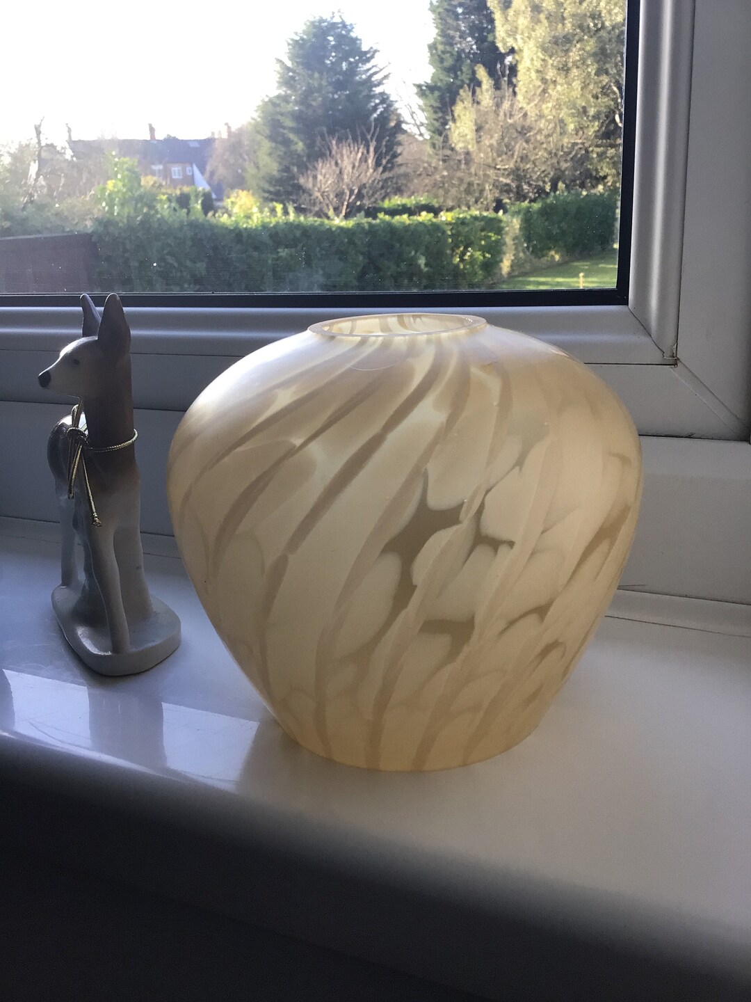 Small Cream Amber Clinchy Style Heavy Glass Shade 1970 1980