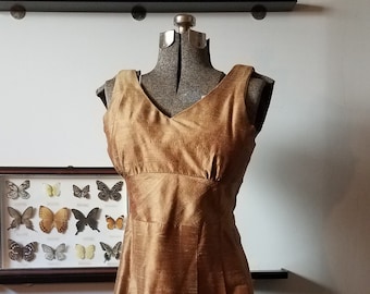 Fit and Flare Dress: 1950s-style Brown/bronze Dupioni