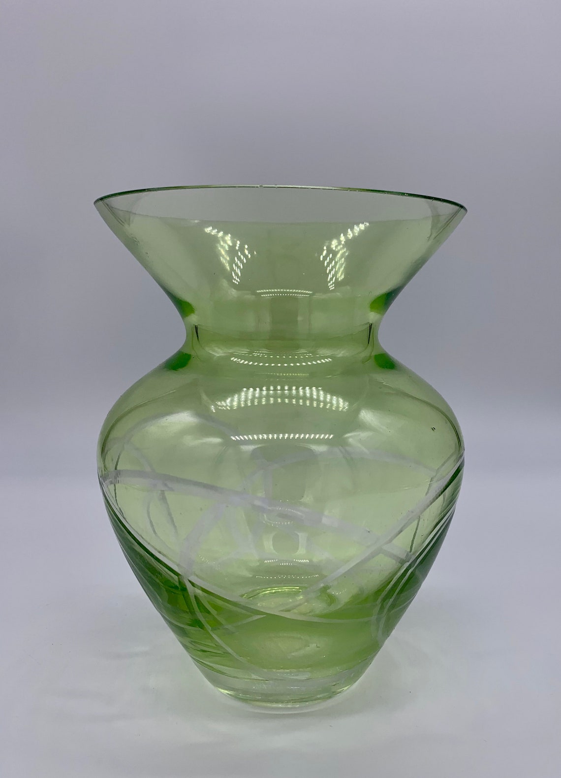 Vintage FTD Flower Vase Light Green Cut Glass Has Original Etsy