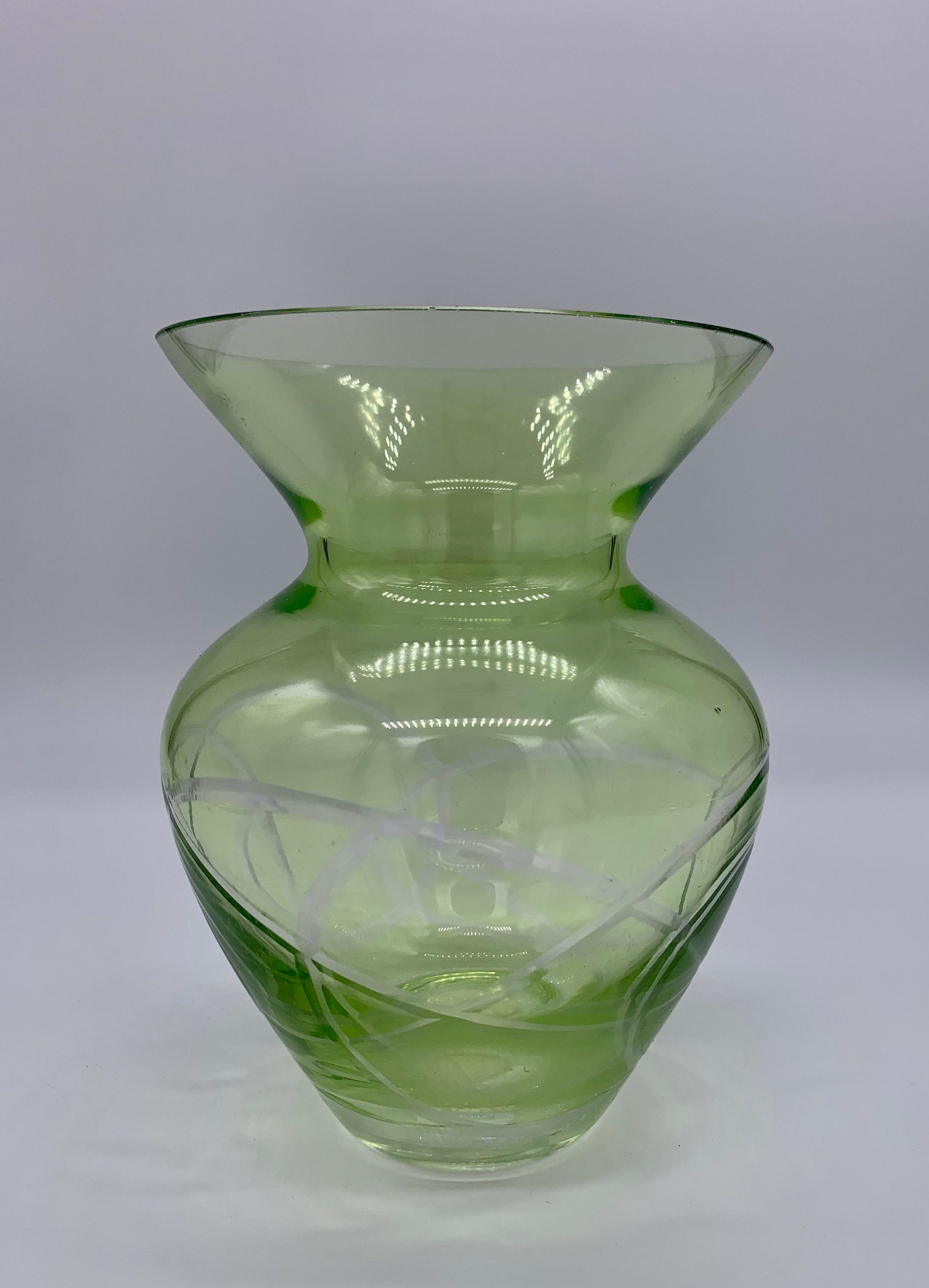 Vintage FTD Flower Vase Light Green Cut Glass Has Original Etsy