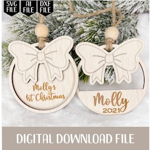 DIGITAL DOWNLOAD FILE - Christmas Bow Ornament - svg, ai and dxf files included