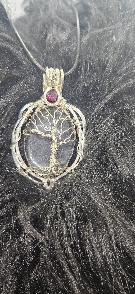 Clarified clear quartz tree of life pendant