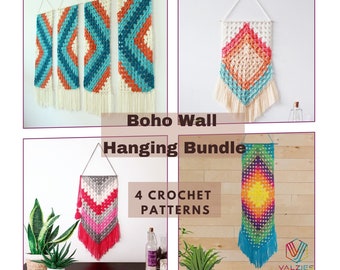 Pacote de padrões para pendurar na parede em crochê Boho (padrão em PDF)