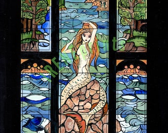 DIGITAL: Mermaid Stained Glass Window Print