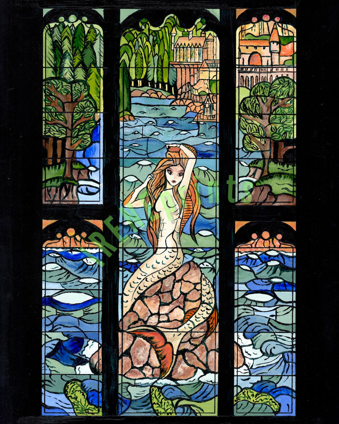 Painting Print of Mermaid Stained Glass Window Etsy