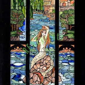 11x14in Painting Print of Mermaid Stained Glass Window
