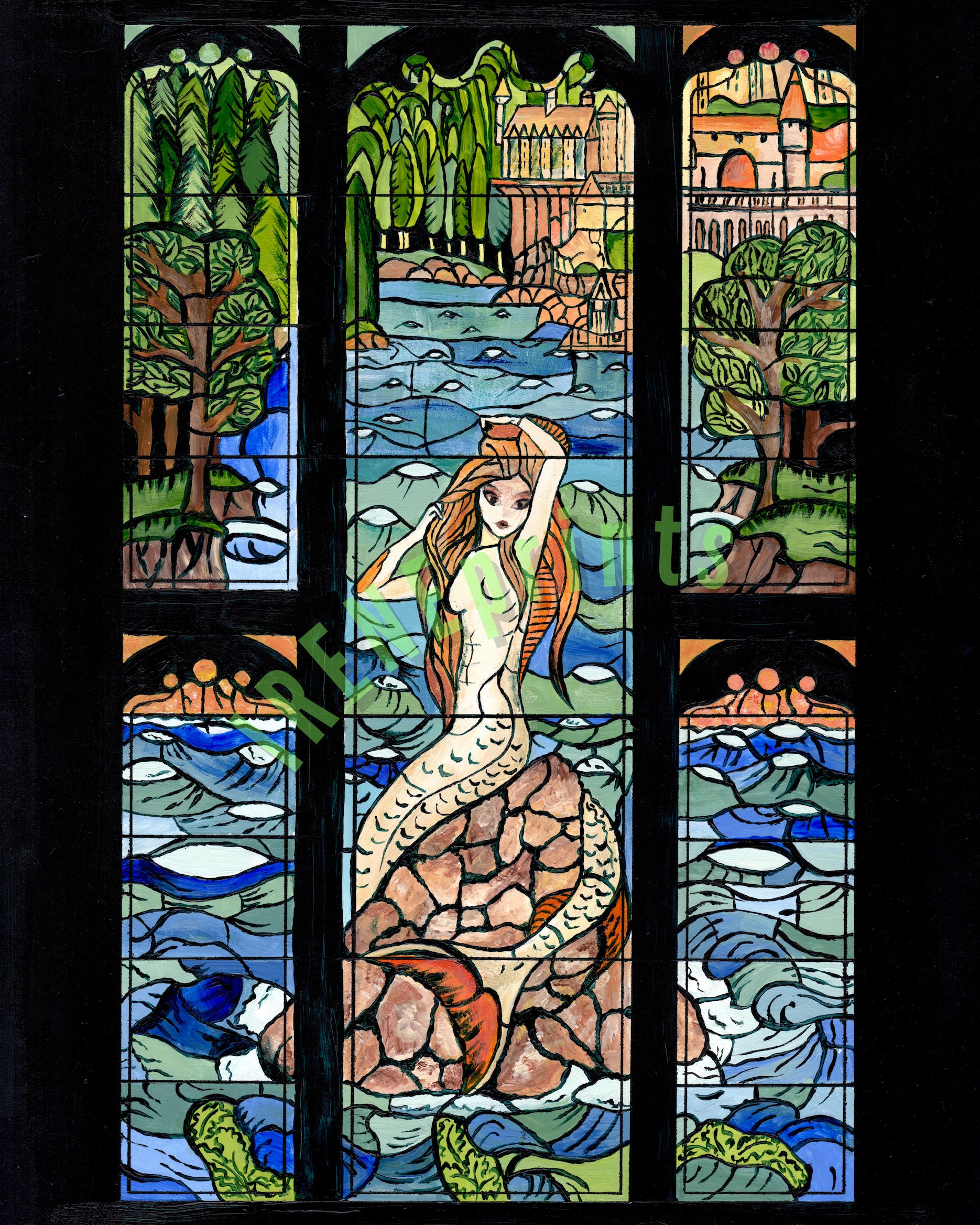 Mermaid stained glass harry - Etsy México, image size:1870x2337