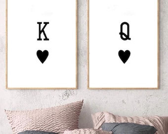King and Queen of Hearts Wall Art Prints |Playing Card Couples Decor |His and Hers Bedroom Art | Romantic Gift for Couples| Minimalist decor