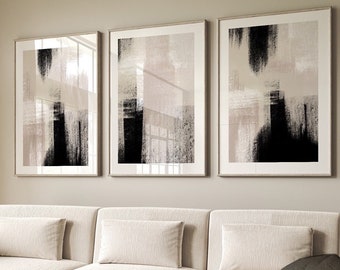 Abstract Wall art prints | set of 3 prints| Neutral Black & Beige prints| wall art decor| Thick paint texture brushstrokes| modern interiors