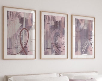 Lilac pink mauve wall art prints |abstract prints | set of 3 prints| pastel blush prints |modern decor prints| pretty bedroom prints posters