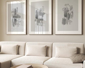 GREY Abstract Wall art set of 3| brushstrokes |contemporary prints| Neutral abstract art| wall decor for living room|