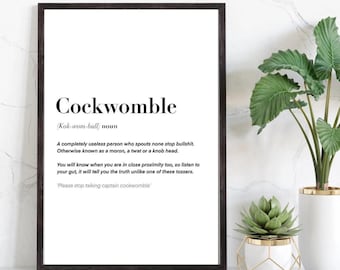 Cockwomble Definition wall art Print|Gifts for friends |Novelty prints| Funny prints |Rude prints| joke gifts for friend| Wall art decor
