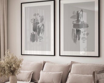 GREY abstract Art Prints|Abstract wall art decor|boho prints |Paint brushstroke prints|set of 2| Minimalism Contemporary