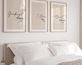 Neutral Bedroom Wall art Prints| Bedtime Quotes| Couple Prints| Set of 3 Prints| cream Bedroom Decor| Above bed prints| Beige & Black prints