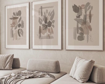 Abstract wall art Prints| set of 3| Brown Beige cream grey | modern decor| neutral decor| brush stroke prints | detail texture prints
