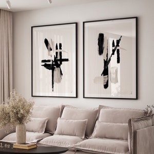 Abstract wall Art Prints| Black & Beige prints| Neutral colour decor| Set of 2 prints| Boho prints| Brushstroke texture art| wall art decor