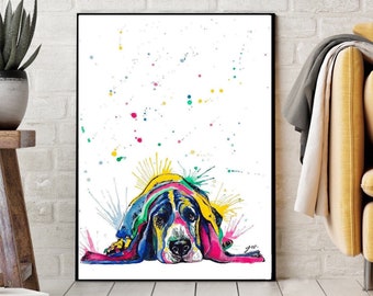 Colorful Dog Wall Art Print, Abstract Basset Hound Painting, Modern Pet Decor, Vibrant Animal Artwork, Living Room Wall Decor Gift