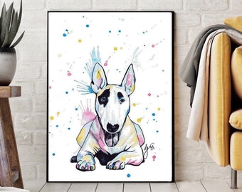 English Bull Terrier Print | English Bull Terrier Poster | Bull Terrier painting| colourful Dog prints| Gifts dog lovers | Ebt decor
