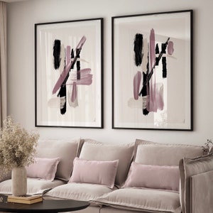 Acrylic Paint abstract Art Prints| Dusty Rose pink Cream|Blush wall art decor|boho prints|Textured brush strokes | set of 2