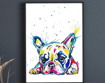 French Bulldog Print | Wall art decor| Frenchie Poster| watercolour painting | pet portrait | Dog lovers gift | French Bulldog decor