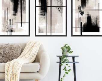 Abstract Art Prints|contemporary wall art|Brushstroke detail prints |Neutral colour prints | set of 3|classy elegant wall art|