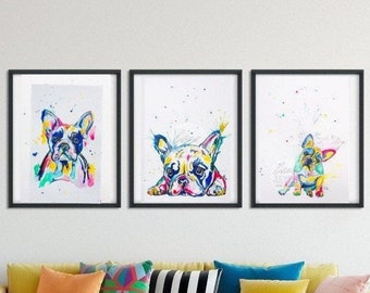 French Bulldog Art Prints rainbow dog prints watercolour painting prints wall art decor Abstract art prints dog lover gifts pet portrait