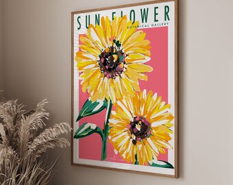 Sun flower wall art Print |Floral Prints | Botanical flower prints |kitchen dining wall art decor| bright colorful wall art decor
