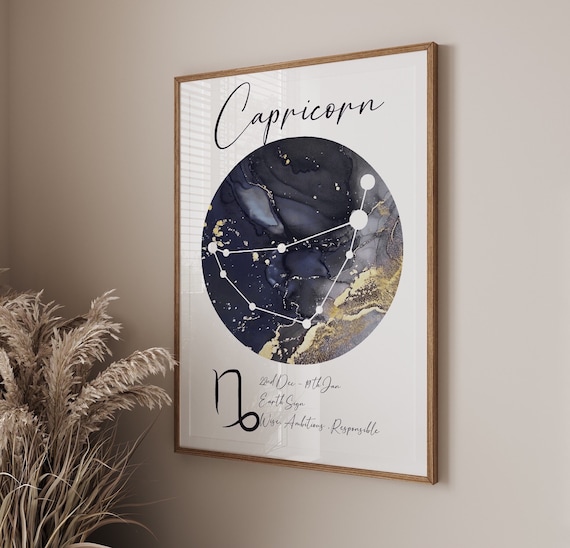 Capricorn wall art, constellation print, earth sign decor, framed astrology gift, zodiac star sign, minimalist birth sign poster