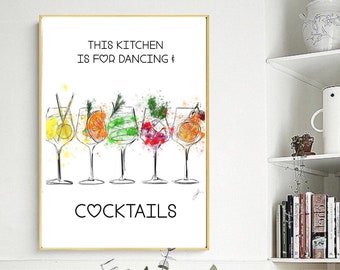 This kitchen is for Dancing and cocktails| Wall art Prints| Typography |kitchen prints |  fun quirky colourful art prints | interior design