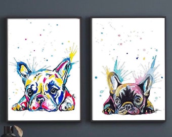 French Bulldog Print | Wall art decor| Frenchie Poster| watercolour painting | French Bulldog lover | Dog lovers gift | Set of 2 |